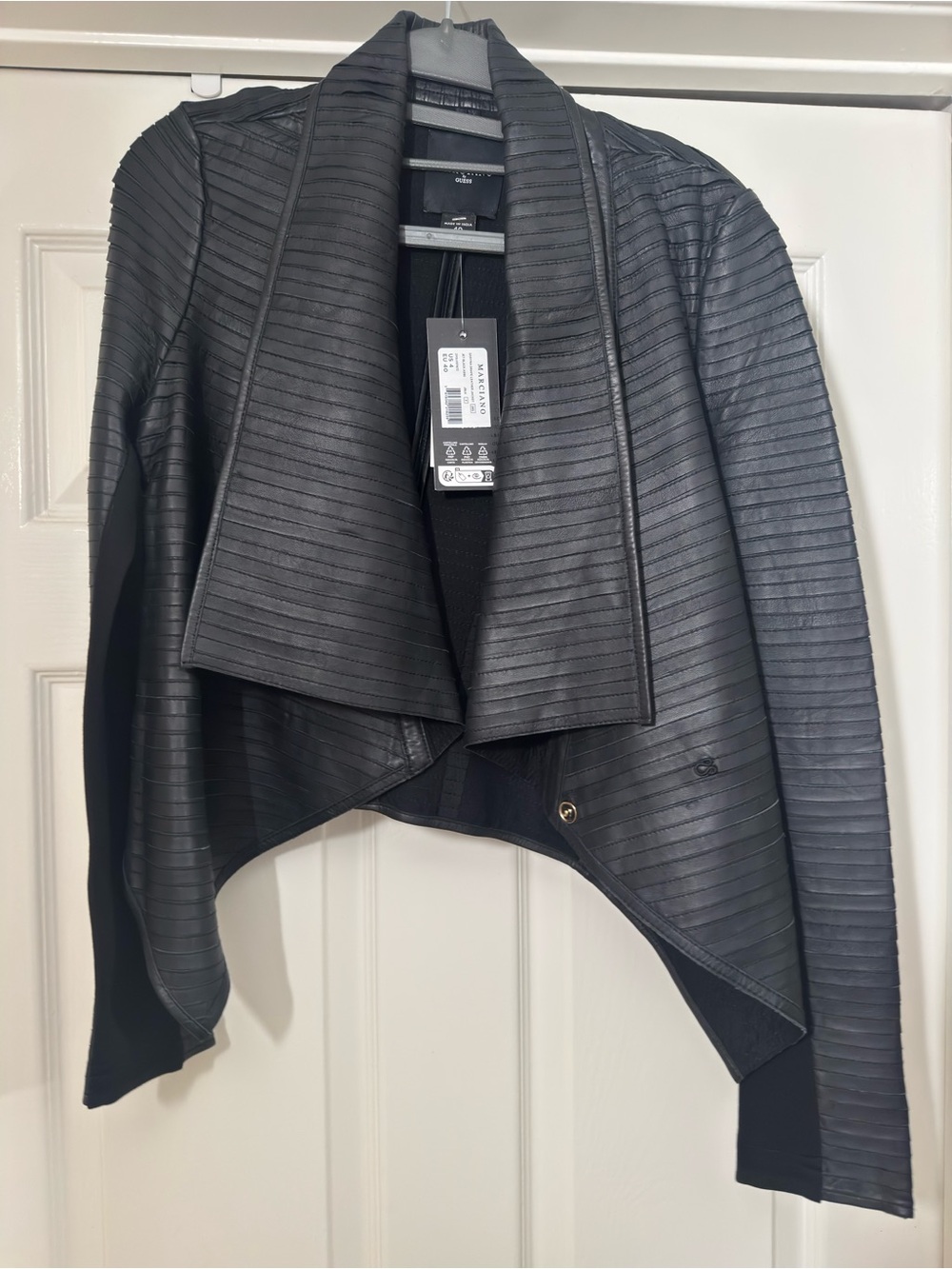 New Diane von Furstenberg Black Draped Faux-Leather Jacket